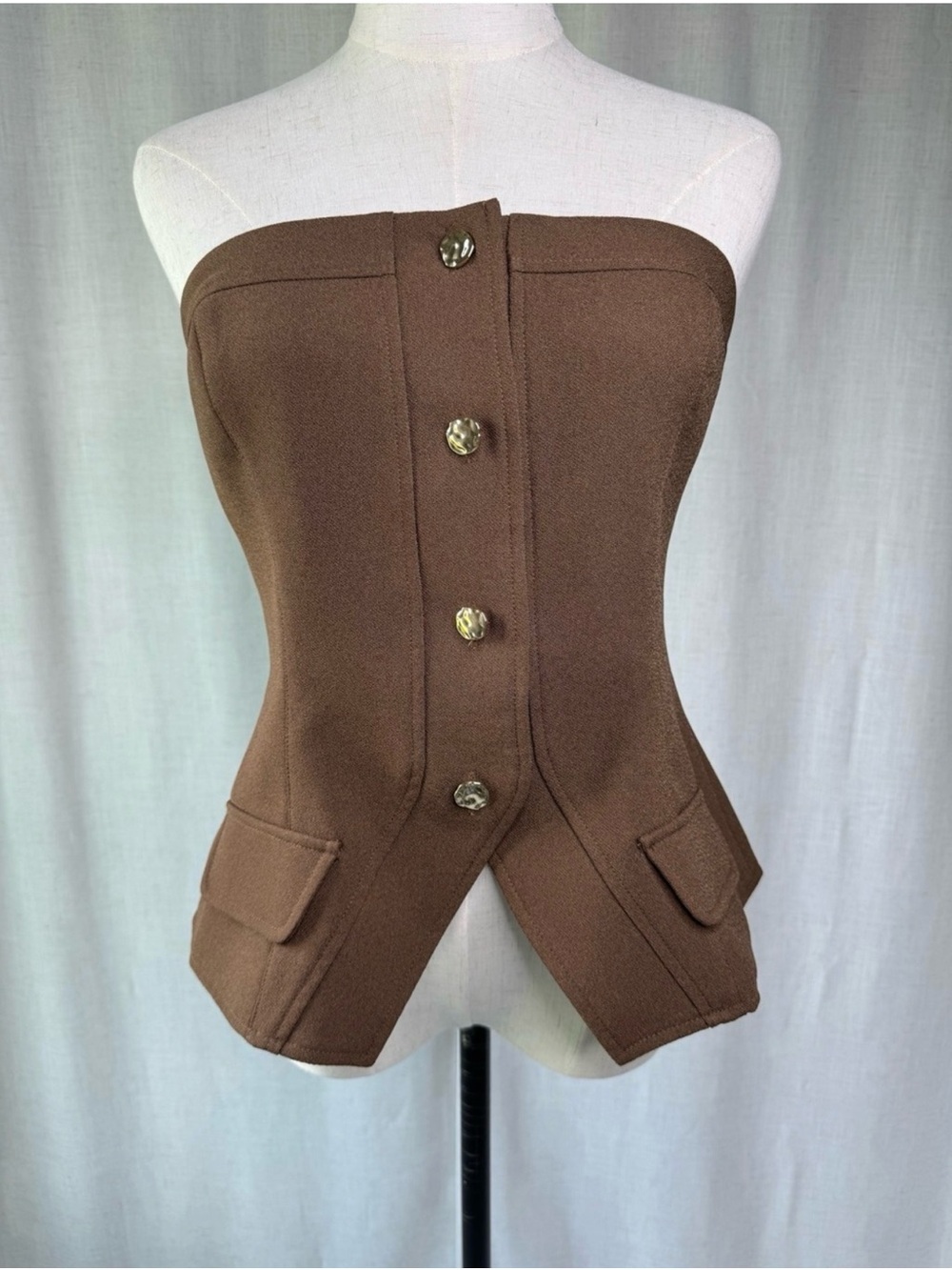 Karina Grimaldi Tessa Strapless Corset Bustier Top Mocha Brown L NWT